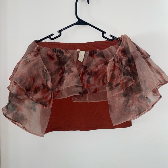 DOLAN Tiered Organza Floral Ruffle Blouse Top  Medium - Picture 3 of 10